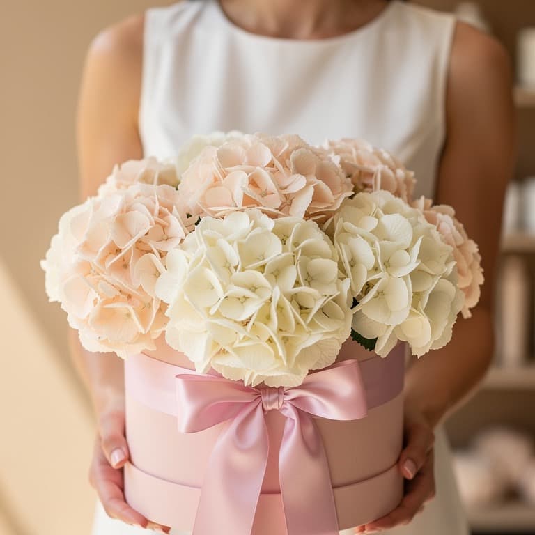 comprar caja de hortensias crema en Gijón, Oviedo y Avilés