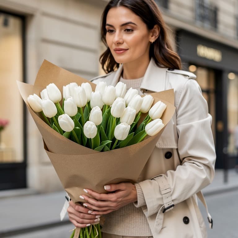 comprar tulipanes blancos en kraft en Gijón, Oviedo y Avilés